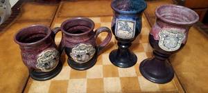 lot 156 image: Fired Clay Scarborough Faire mugs and goblets