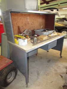lot 240 image: Metal industrial utility desk plus contents as shown