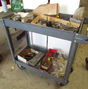 lot 182 image: Metal utility cart plus contents of assorted hardware