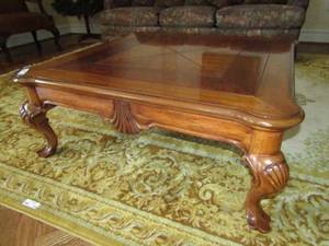 lot 373 image: Drexel inlaid veneer top clawfoot occasional table