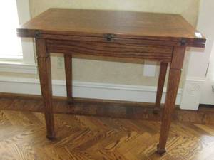 lot 379 image: Antique Rift cut solid oak foldout gamedining table