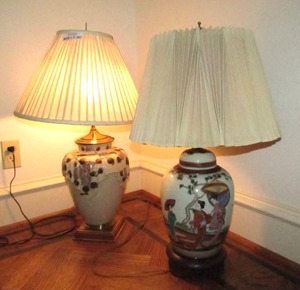 lot 387 image: Asian theme and floral theme occasional lamps