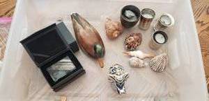 lot 542 image: Big Sky carvers artist signed Wood carved duck, Assorted tea light candles, plus as shown
