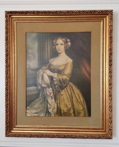 lot 3 image: Beautiful Early 1920s Jenny Lind Framed Serigraph w Beautiful Wood Frame.  In Excellent Condition