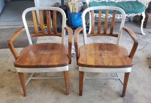 lot 11 image: Lot of 2 Mid-Century Wood & Metal Office Chairs