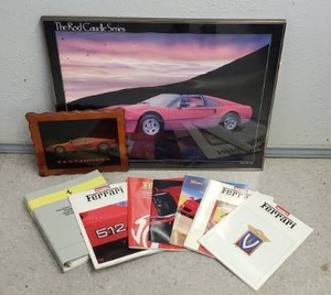 lot 22 image: Lot of Ferrari Memorabilia.  Framed 308 GTSi Poster & Testarossa Picture w Ferrari North America Publications