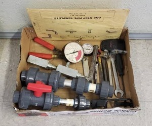 lot 23 image: Lot of Misc Plumbing Shut-Off Valves, Gauges & Tools