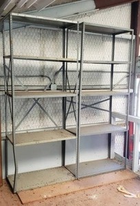 lot 29 image: Lot of 2 Metal Racks w Adjustable Shelving