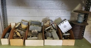 lot 35 image: Large Lot of Misc Electrical Supplies.  Switches, Outlets, Junction Boxes, Fittings & Wire