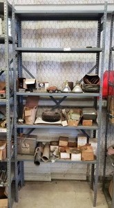 lot 80 image: Industrial Metal Shelf w Contents.  Abrasive Pads, Lights, Wire Wheels & More.