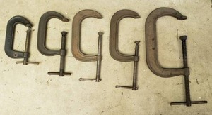 lot 82 image: Lot of 5 Vintage C-Clamps.  Wilton, Armstrong, Hargrave & More
