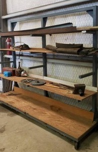 lot 92 image: 5 Rack Heavy Duty Metal Cantilever Shelf w Contents