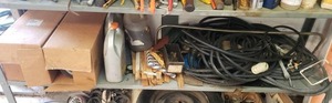 lot 134 image: Contents of shelf including 240 volt cord, filters, hardware and more as shown