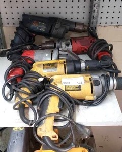 lot 138 image: Dewault, Bosch, and Milwaukee electric drills (Bid is times the quantity of 5)
