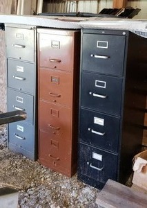 lot 297 image: Lot of 3 Metal 4-Drawer File Cabinets