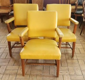 lot 315 image: The J.R. Greeno company Mid-Century vinyl upholstered wood frame chair set of 3 (Bid is times the quantity of 3)