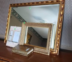 lot 327 image: Two Ornate framed mirrors plus tissue box cover