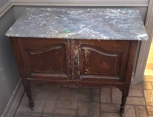 lot 329 image: Antique early century marble top (loose) entry hall cabinet