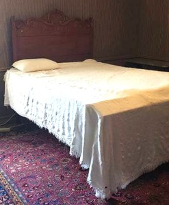 lot 330 image: Antique bed headboard, footboard, and rails, (Mattress is free for the taking)