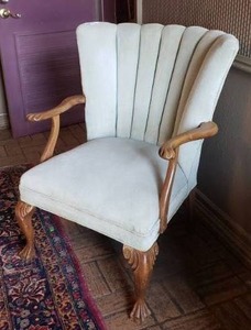 lot 332 image: Mid-century claw foot fan back occasional chair
