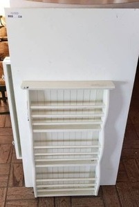 lot 338 image: Wooden Wall Mounted Plate Rack & Small White Wooden Table (has legs)