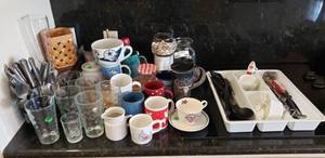 lot 344 image: Assorted cups, glasses, serving ware plus as shown