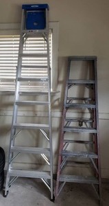 lot 489 image: Werner 8ft and 6ft aluminum folding ladders (Bid is times the quantity of 2)