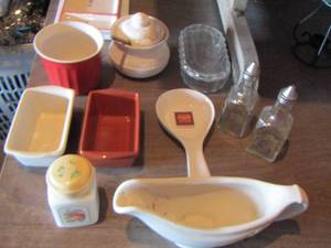 lot 26 image: Kitchen lot- Honey pot- butter dishes- gravy boat and more