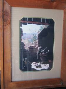 lot 67 image: 3024 wooden framed art By L Brothers- labeled shake at the black gap.