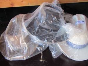 lot 76 image: Sheplers western hat 100% wool- perma felt lee brown western hat- Bucsh good guys white western hat all 3 are size large