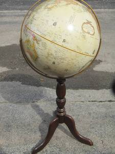 lot 111 image: World globe on wooden stand