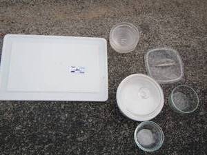 lot 144 image: kitchen lot- cutting boards- covered casserole dish- bowls