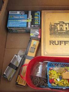 lot 176 image: Lot of staples- wire nuts- nail strips for nail gun- DeWalt angel finisher