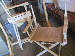 lot 203 image: 2 White fold up DIRECTOR CHAIRS needs TLC  but great for your next project