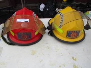 lot 255 image: DCBE Acton volunteer Firefighter helmets