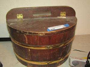 lot 30 image: vintage wooden double sided sewing box with handle