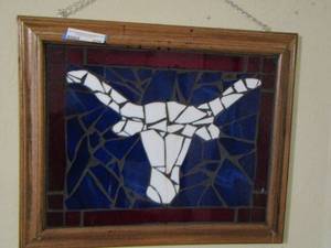 lot 226 image: Stainglass wall art Texas longhorn 18x21 framed