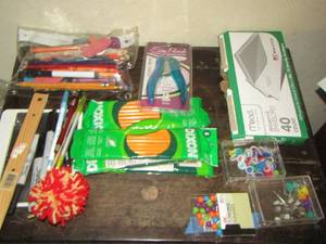 lot 231 image: school lot, pens , envelopes, scissors, sticky notes, stick pens and more
