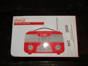 lot 240 image: Coca Cola vintage radio in original box needs 3  AA batteries  not included