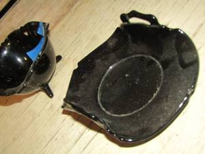 lot 247 image: doubled  handled black milk glass plate with bowl