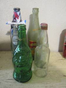 lot 252 image: vintage soda bottles and beer bottles, Lucky Buddha, Dr Pepper, Vintage mountain dew bottle un opened