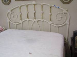 lot 274 image: full size white and gold headboard with metal frame