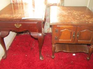 lot 41 image: 2 small wooden side tables, need a little tlc