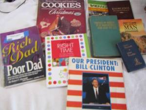 lot 45 image: book lot includes our president bill Clinton, rich dad and poor dad, cookies , right time and more