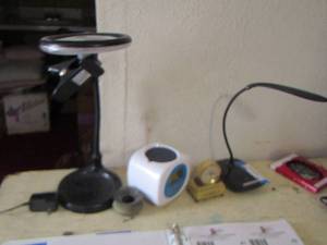 lot 44 image: table lamps, alarm clock, clocks, hanging ornament
