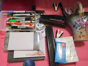 lot 24 image: office supplies, pens ,stapler, hole punch, paper clips and more