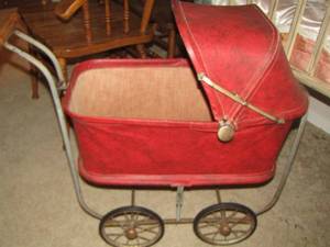 lot 5 image: Vintage DOLL CARRIAGE by KOGEE KAR   26 tall 13  wide