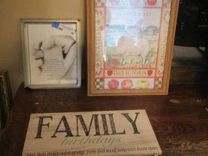 lot 78 image: FAMILY BIRTHDAYS WALL ART 8 X 16, APPLE A DAY BY JONATHAN M PHOTO 16 X 13, PLEASE TAKE MY HAND PHOTO 11 X 9