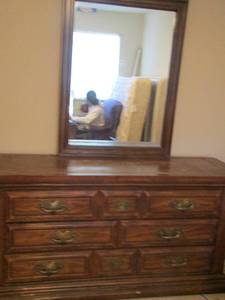 lot 82 image: MIRROR 52 X 31 14 --- DRESSOR 31 X 62 X 19 6 DRAW MID MODERN DRESSER