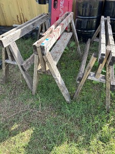 lot 19 image: 3 WOODEN SAW HORSES...
